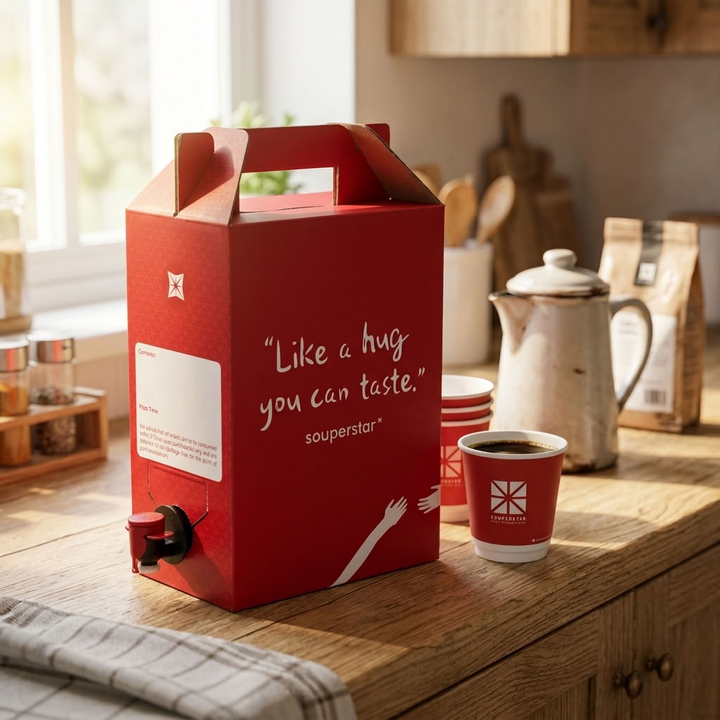 Souperstar 3-litre Jumbo Soup Pack with a cup of soup
