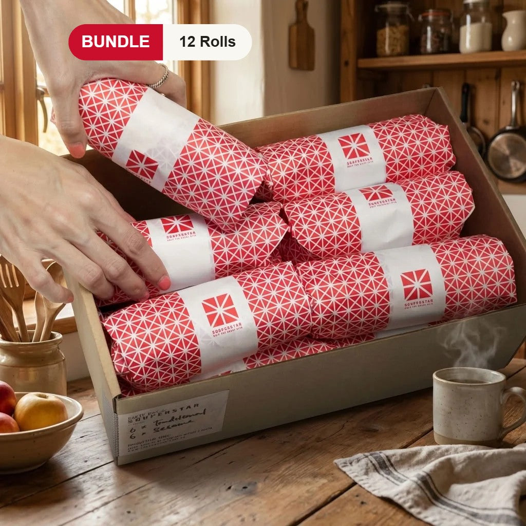 Box of 12 Souperstar popiah rolls in red and white wrappers