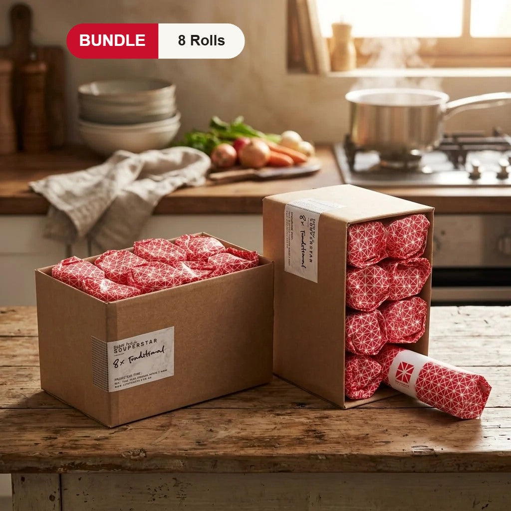 Box of 8 Souperstar popiah rolls wrapped in red and white paper