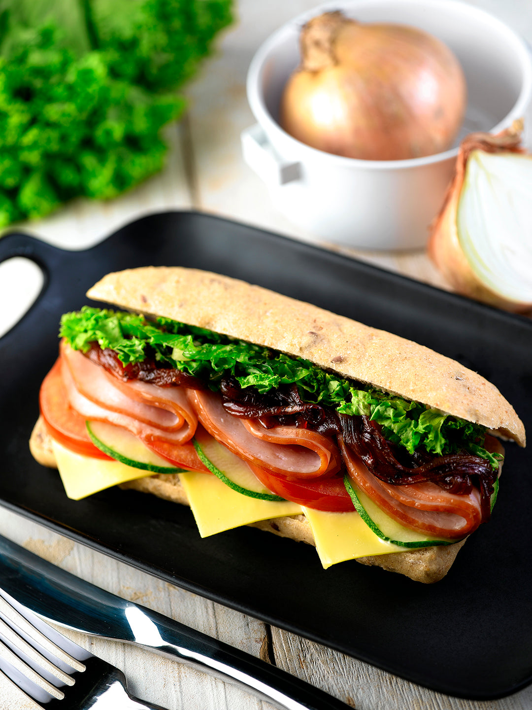 Souperstar Turkey Ham Sandwich on focaccia